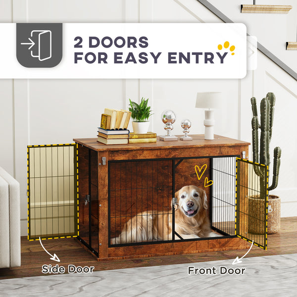 Cage avec couvercle rabattable et 2 portes, marron rustique