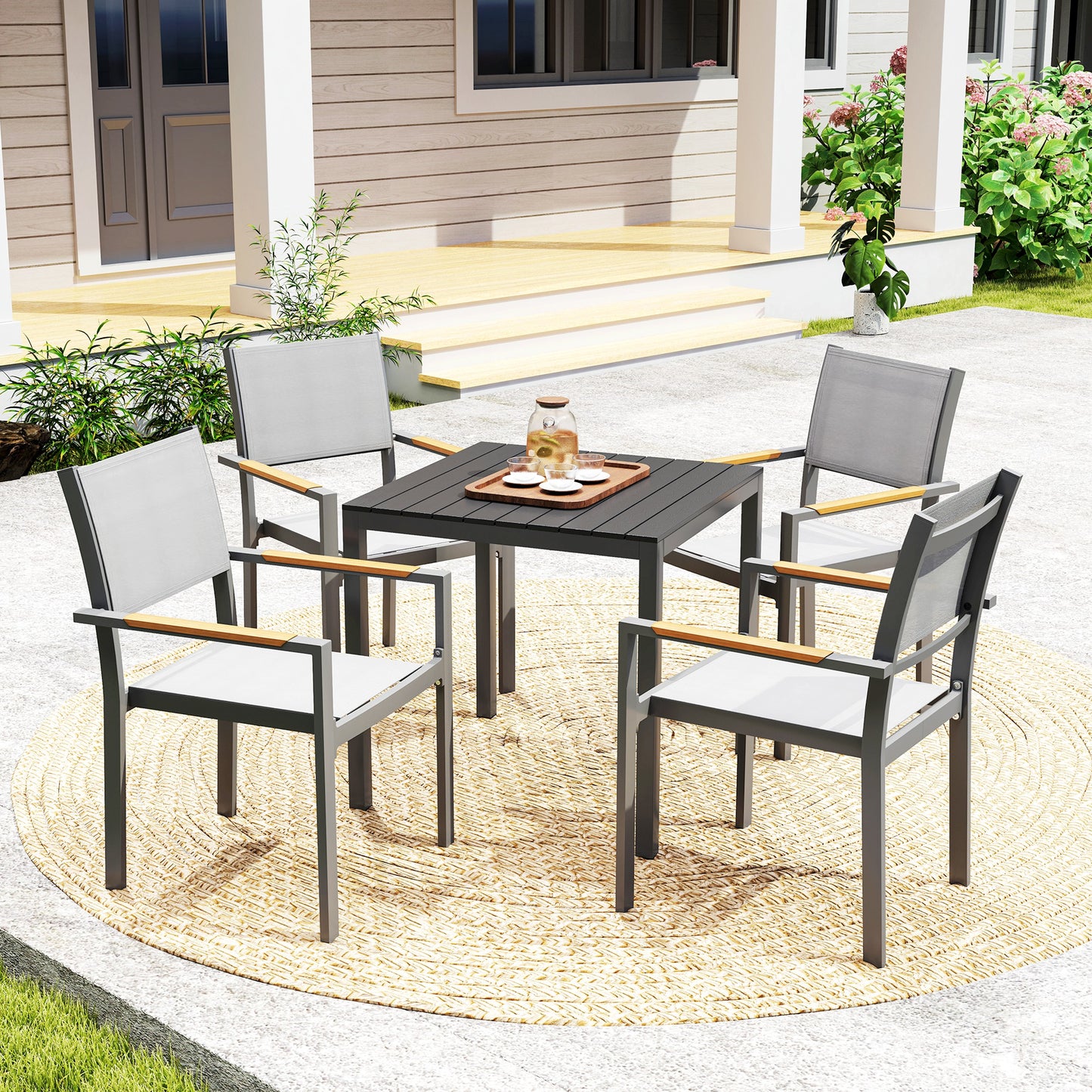 Outsunny Square Outdoor Dining Table for 4 People with Steel and Aluminum Frame, Black