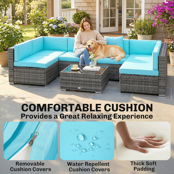 Ensemble de mobilier 7 pièces en rotin PE avec canapé d'angle