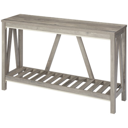 Table d'entrée style rustique avec étagère de rangement pour salon et couloir, gris vieilli