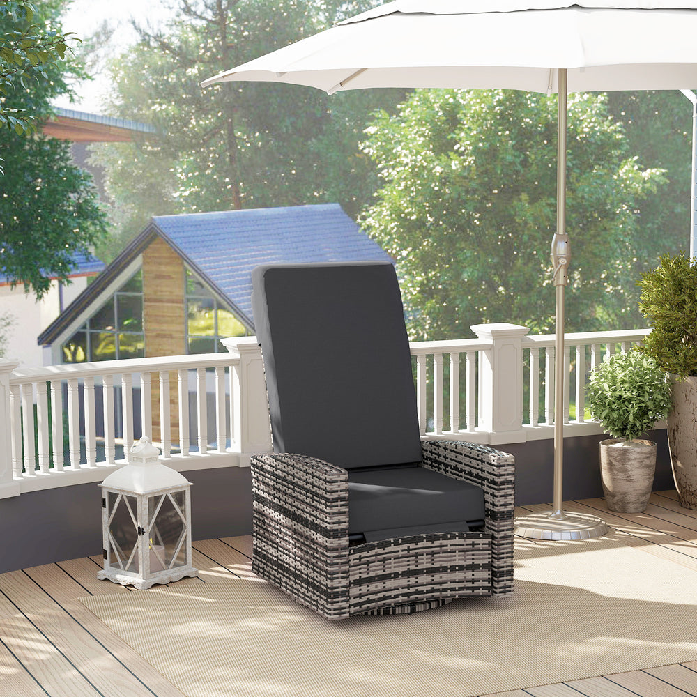 Fauteuil de jardin en rotin tressé avec repose-pieds, gris