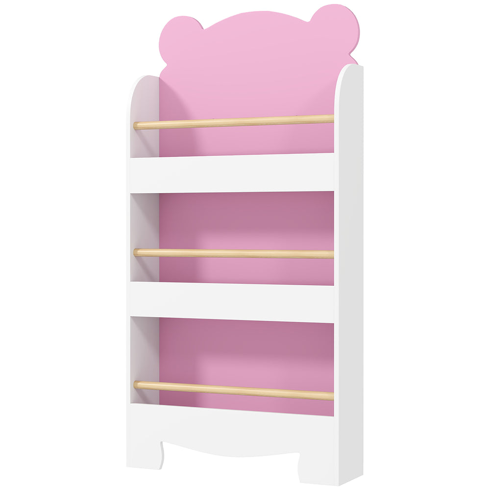 3-Tier Children's Bookcase, Bear Design, with Anti-Tip Device, Pink