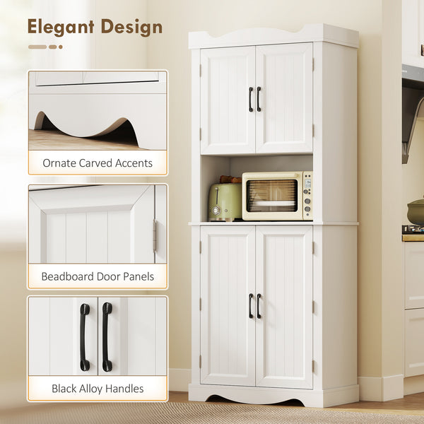 Meuble de rangement avec 12 étagères de porte et support pour micro-ondes, blanc