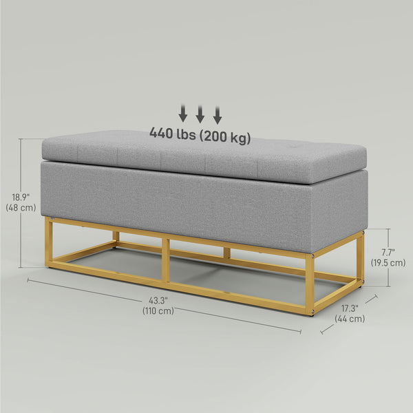 Pouf de rangement rabattable rembourré, gris