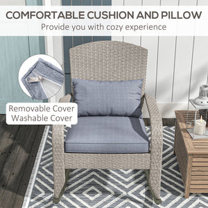 Chaise Adirondack à bascule d'extérieur en osier avec dossier haut, coussin d'assise, gris