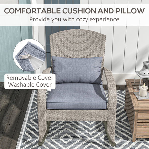 Chaise Adirondack à bascule d'extérieur en osier avec dossier haut, coussin d'assise, gris