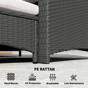 Ensemble de meubles 5 pièces en rotin avec table basse à deux niveaux et poufs, gris et blanc crème