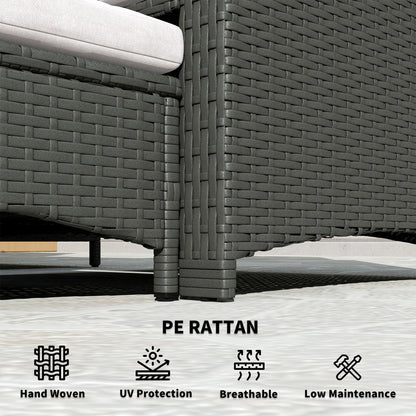 Outsunny 5 Piece Rattan Balcony Furniture Set, Wicker Outdoor Furniture with Two-Tier Coffee Table and Ottomans, Grey and Cream White