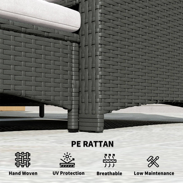 Ensemble de meubles 5 pièces en rotin avec table basse à deux niveaux et poufs, gris et blanc crème