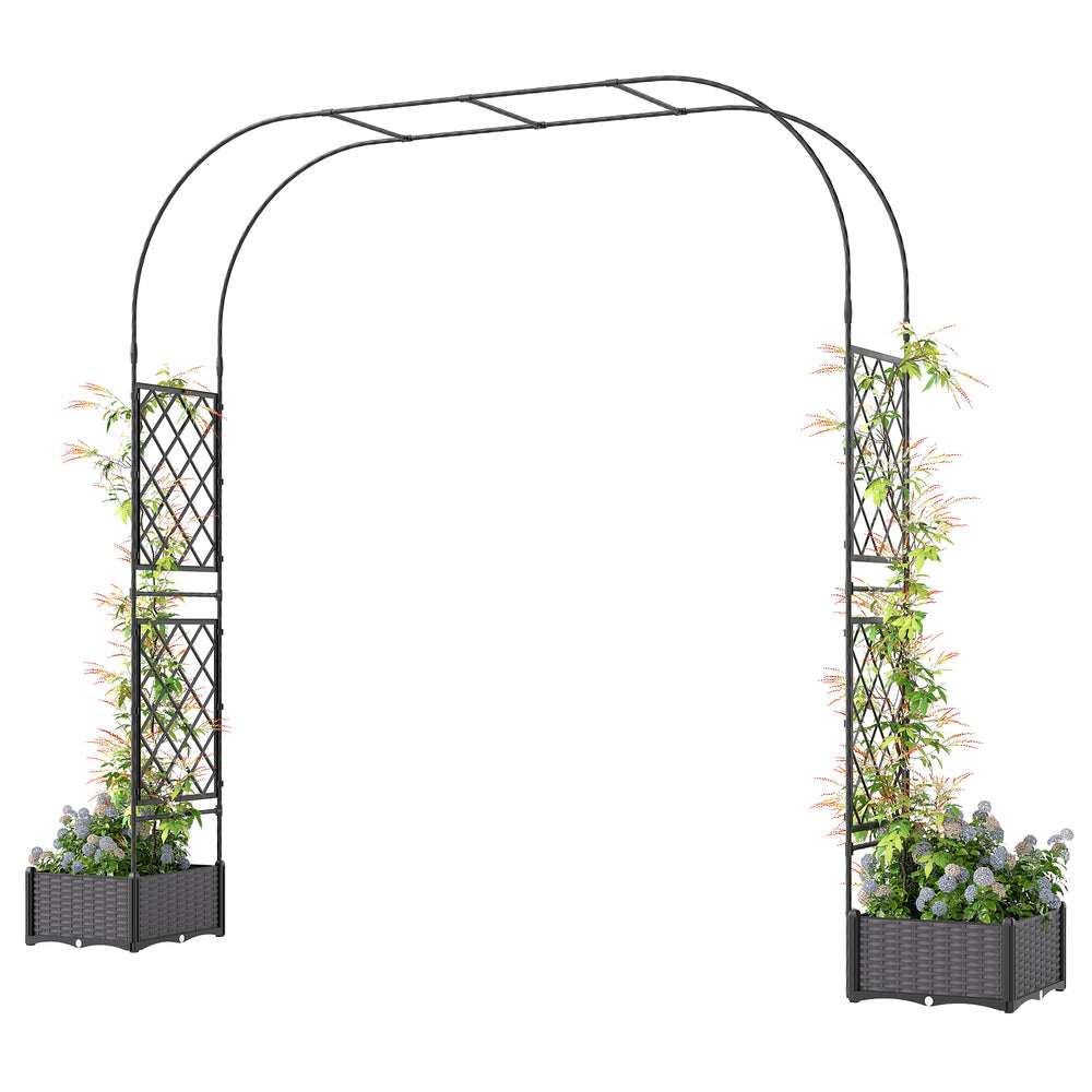 Arche de jardin avec treillis et 2 jardinières, noire