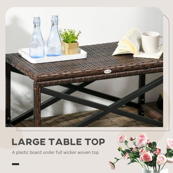 Table d'appoint de patio en résine tressée, marron