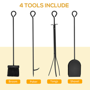 Support à bois de chauffage avec 4 outils pour foyer et base surélevée – Noir