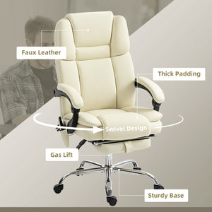 Fauteuil de bureau massant inclinable avec vibration à 6 points, repose-pieds et dossier haut, blanc