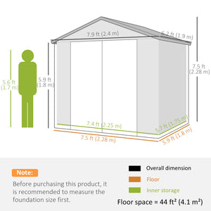 Abri de jardin en plastique avec porte à loquet, aérations, toit incliné, gris clair
