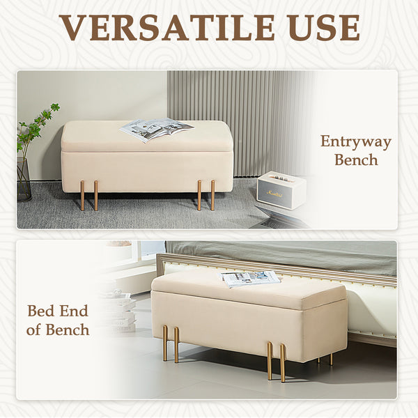 Banc ottoman de rangement rabattable avec pieds en métal, beige