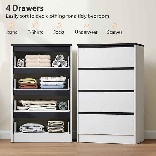 High chest of drawers with 4 drawers - white wood effect.