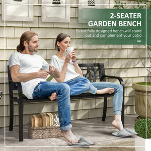 Banc d'extérieur en métal avec accoudoirs incurvés et assise à lattes pour patio, noir