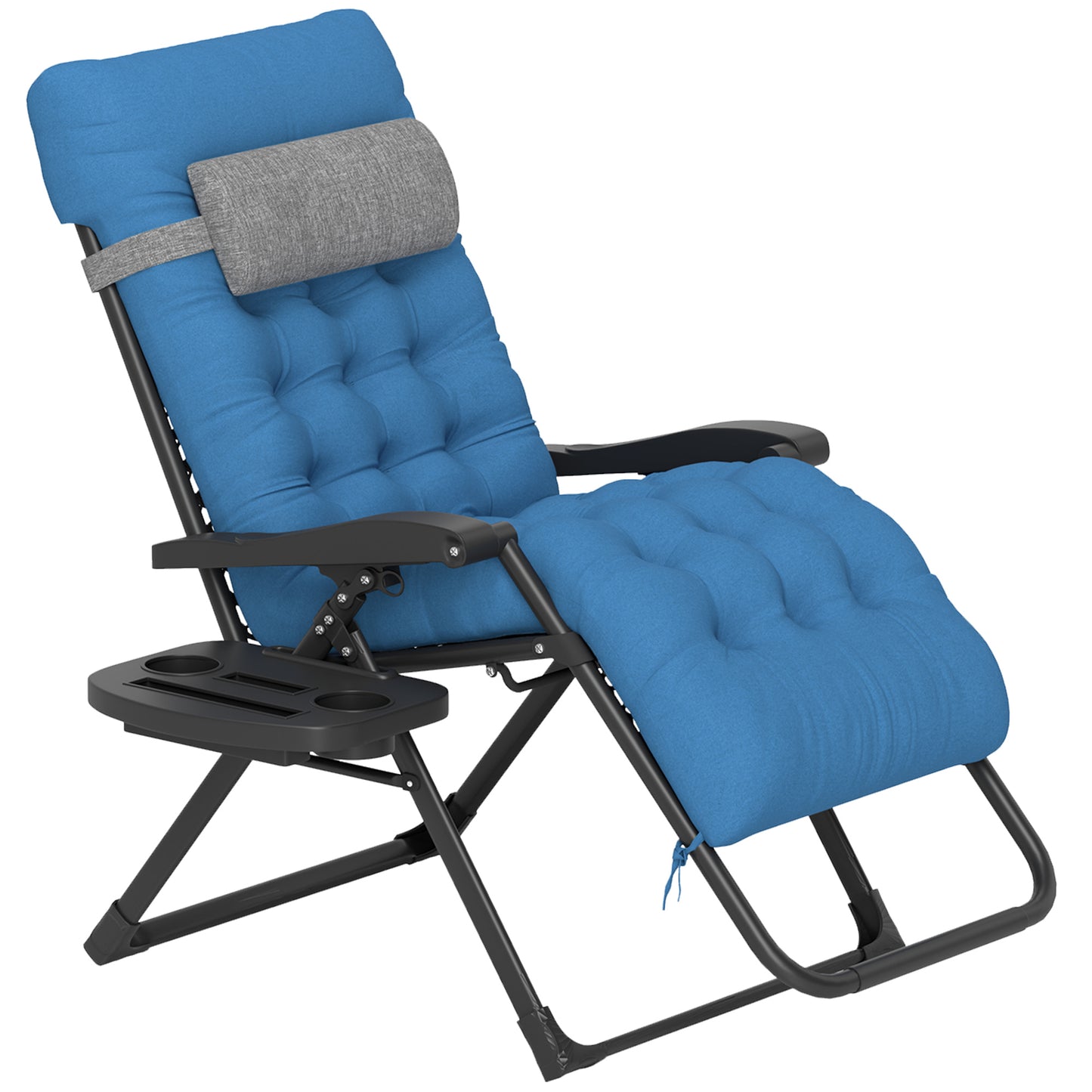 Outsunny Padded Folding Recliner Chair, Patio Lounge Chair with Cup Holder, Adjustable Backrest, Removable Cushion, Navy Blue