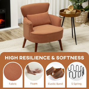 Fauteuil d'appoint moderne rembourré avec pieds en bois massif, orange