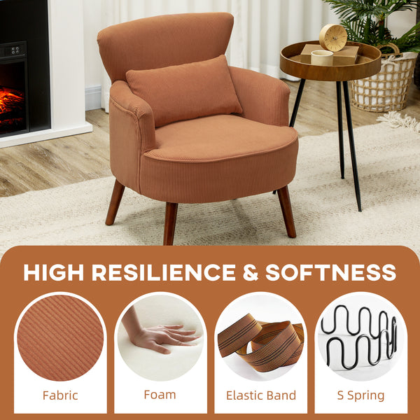 Fauteuil d'appoint moderne rembourré avec pieds en bois massif, orange
