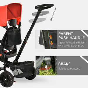 4 in 1 Baby Tricycle with Adjustable Reversible Angle Seat for 1-5 Years Old Kids, Red