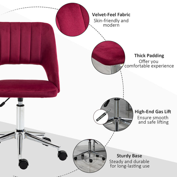 Red velvet mid-back office chair