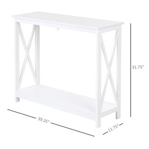 2-Tier Narrow Entryway Console Table, X-Shaped Design, with Storage Shelf for Behind Sofa, Living Room, Hallway, White