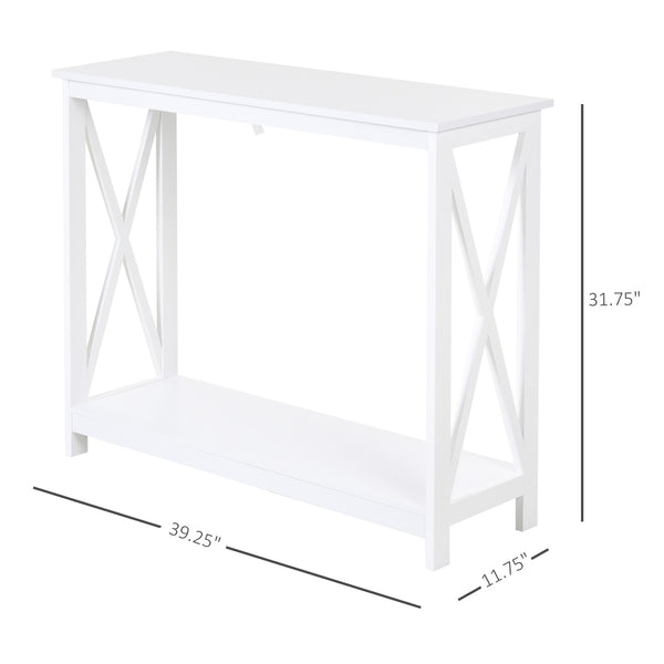 2-Tier Narrow Entryway Console Table, X-Shaped Design, with Storage Shelf for Behind Sofa, Living Room, Hallway, White