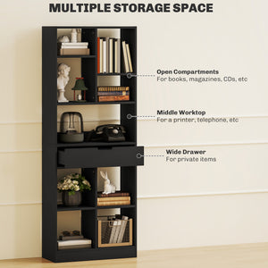 Bibliothèque haute avec tiroir, autoportante pour chambre, salon, bureau, noir