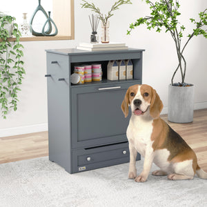 Armoire de rangement pour nourriture avec gamelles surélevées, grise