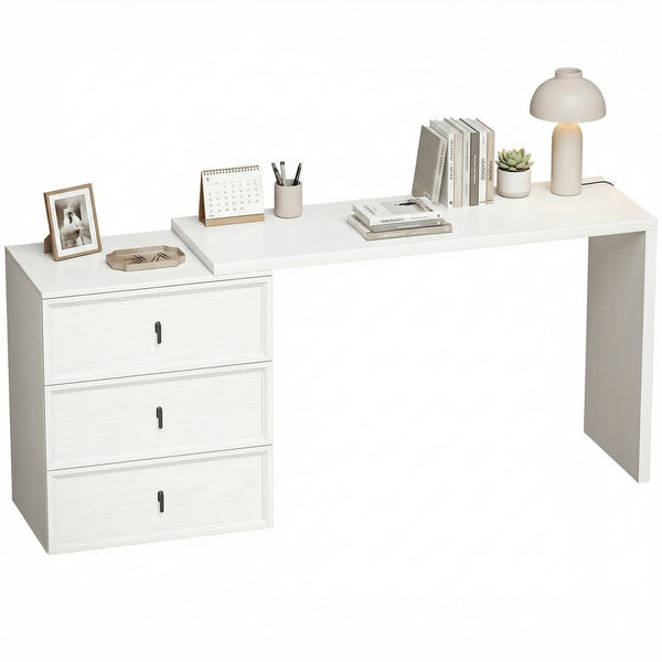 L-Shaped Computer Desk Home Office Desk with 3 Drawers White Wood Grain