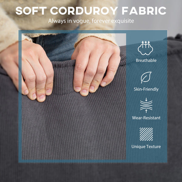 Canapé d'angle avec méridienne convertible en velours côtelé avec ressorts ensachés, 2 coussins, gris anthracite