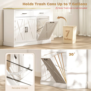 7-gallon (26.5-liter) tilt-out trash can cabinet with charging station, 2 drawers, 4 door shelves, white