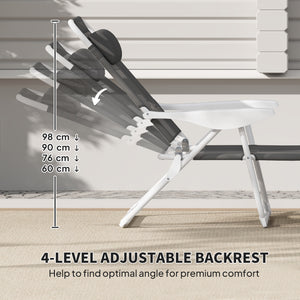 Chaise longue pliante avec dossier réglable sur 4 niveaux, gris anthracite