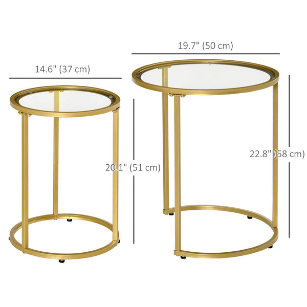 Lot de 2 tables d'appoints gigognes avec base en métal, doré