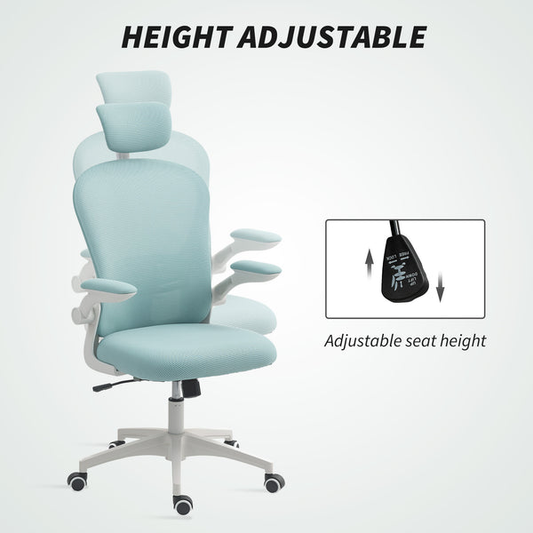 Chaise de bureau en maille avec appui-tête réglable, soutien lombaire 4D, accoudoirs relevables, vert clair