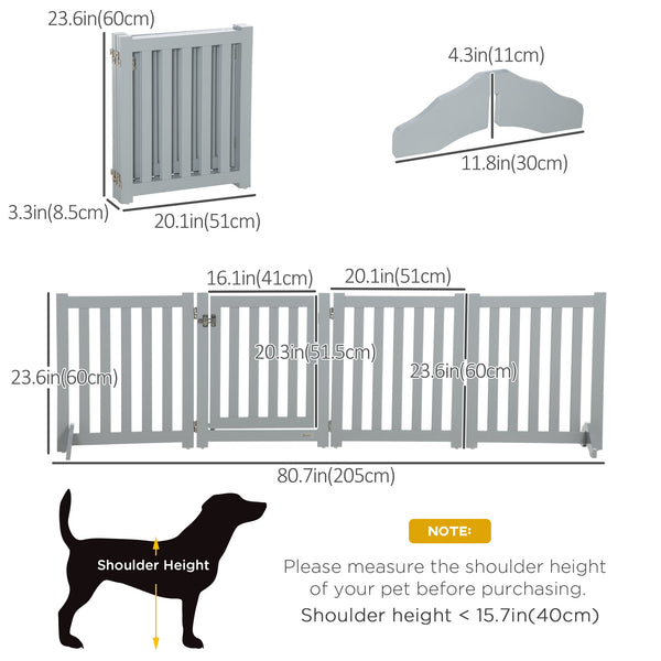 Foldable dog gate with door and 4 panels, gray