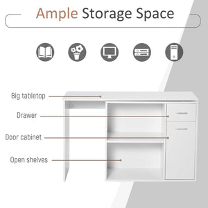 Bureau d'angle pivotant à 180° avec étagère de rangement, blanc
