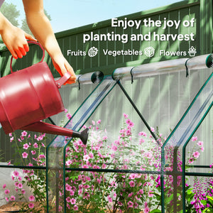 Mini portable greenhouse with roll-up zippered doors, transparent