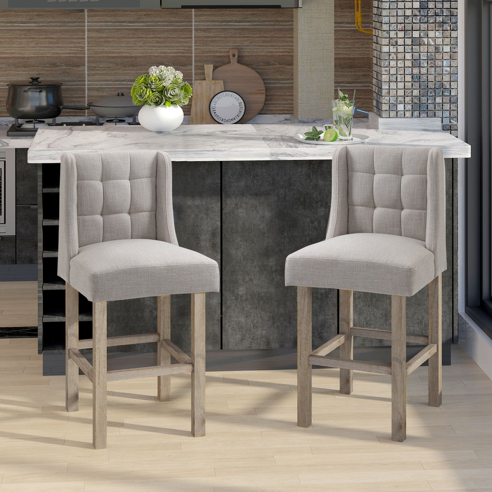 Modern upholstered and padded bar stools, beige