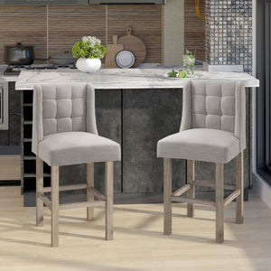 Modern upholstered and padded bar stools, beige