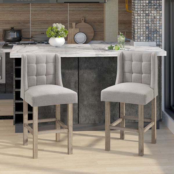 Modern upholstered and padded bar stools, beige