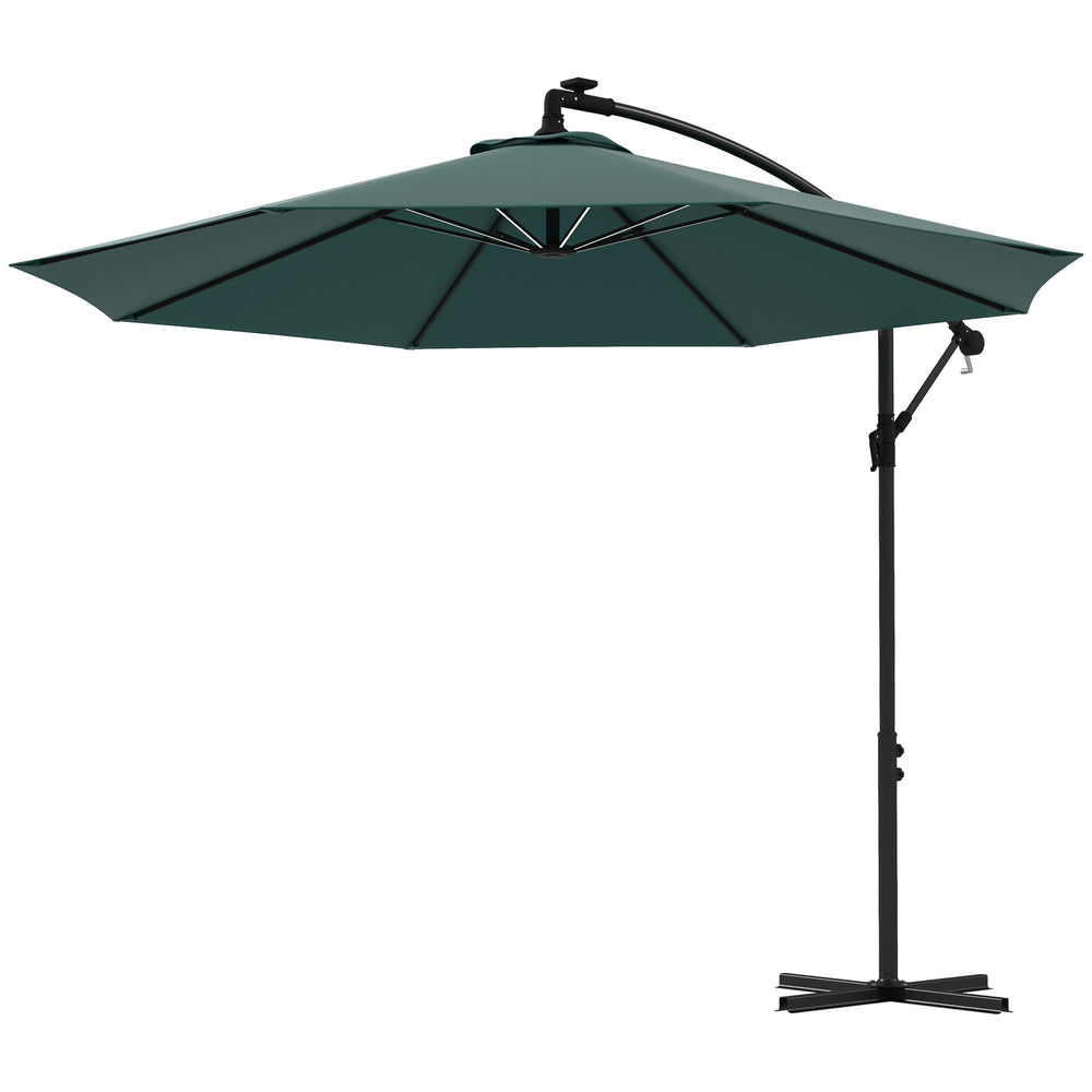 Parasol déporté suspendu de 10 pieds avec éclairage LED solaire, vert