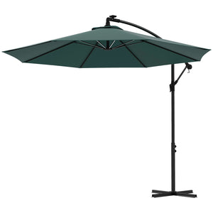 Parasol déporté suspendu de 10 pieds avec éclairage LED solaire, vert