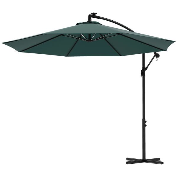 Parasol déporté suspendu de 10 pieds avec éclairage LED solaire, vert