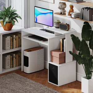 Computer desk with sliding keyboard tray, white
