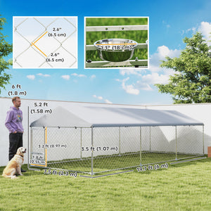 Outdoor Dog Run w/ Adjustable & Rotating Bowls, Water-Resistant UV-Resistant Cover, Secure Lock, 19.7' x 7.5' x 5.2'
