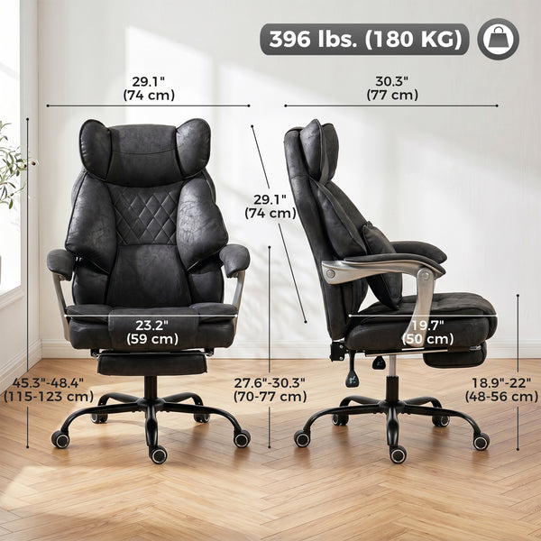 Executive Office Chair, Leathaire Big and Tall Office Chair 400 lbs with Wide Seat, Reclining, Lumbar Support, Black