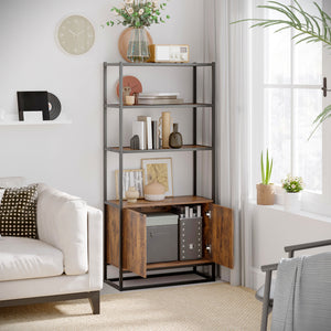 Meuble de rangement avec 3 étagères ouvertes et placard fermé, marron rustique