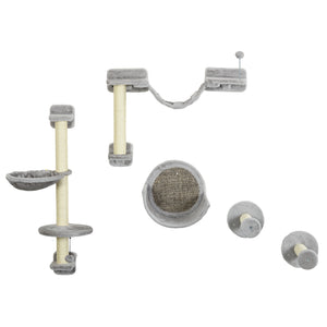 Étagères murales avec hamac, griffoir, perchoirs et échelle, gris clair